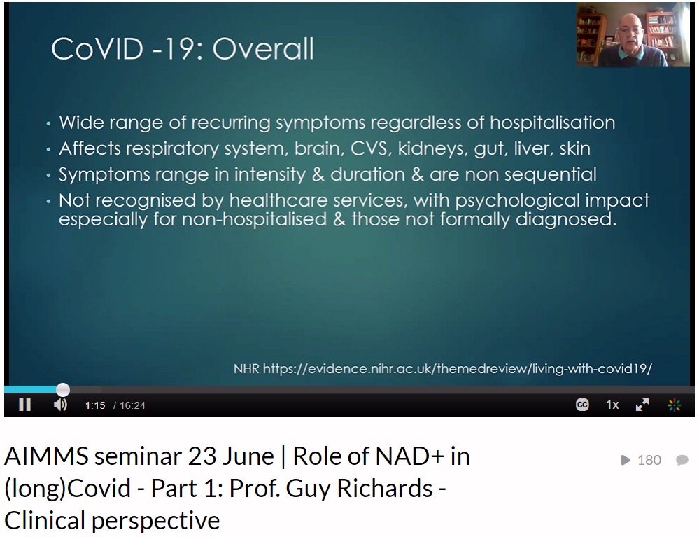 AIMMS seminar 23 June | Role of NAD+ in (long)Covid - Part 1: Prof. Guy Richards - Clinical perspective